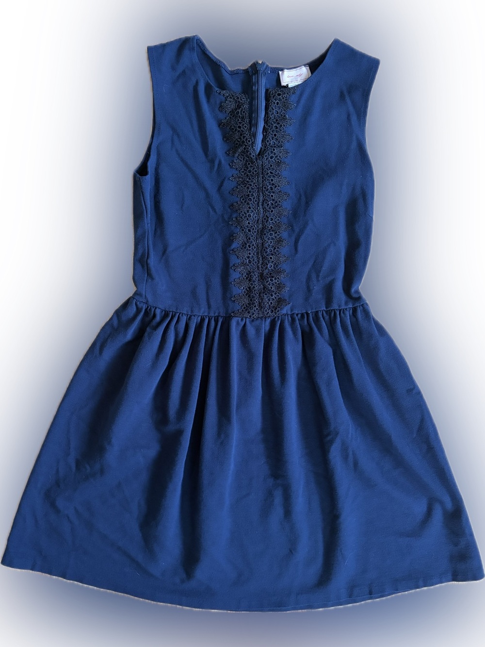 love...ady Navy Blue Sleeveless Dress with Front Lace Trim